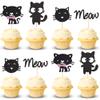 Arthsdite 24Pcs Cat Cupcake Toppers Kitten & Meow Cupcake Food Picks - Cat Lover Kitten Theme Baby Shower Kids Birthday Wedding Party Cake Decorations Supplies - Black Glitter view 1