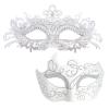 MYSEUNI White Masquerade Mask for Couples - Shiny Rhinestone Filigree Metal Venetian Mask & Mens Vintage Venetian Mask for Wedding Evening Prom Mardi Gras Masquerade Ball view 1