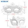 MYSEUNI White Masquerade Mask for Couples - Shiny Rhinestone Filigree Metal Venetian Mask & Mens Vintage Venetian Mask for Wedding Evening Prom Mardi Gras Masquerade Ball view 4