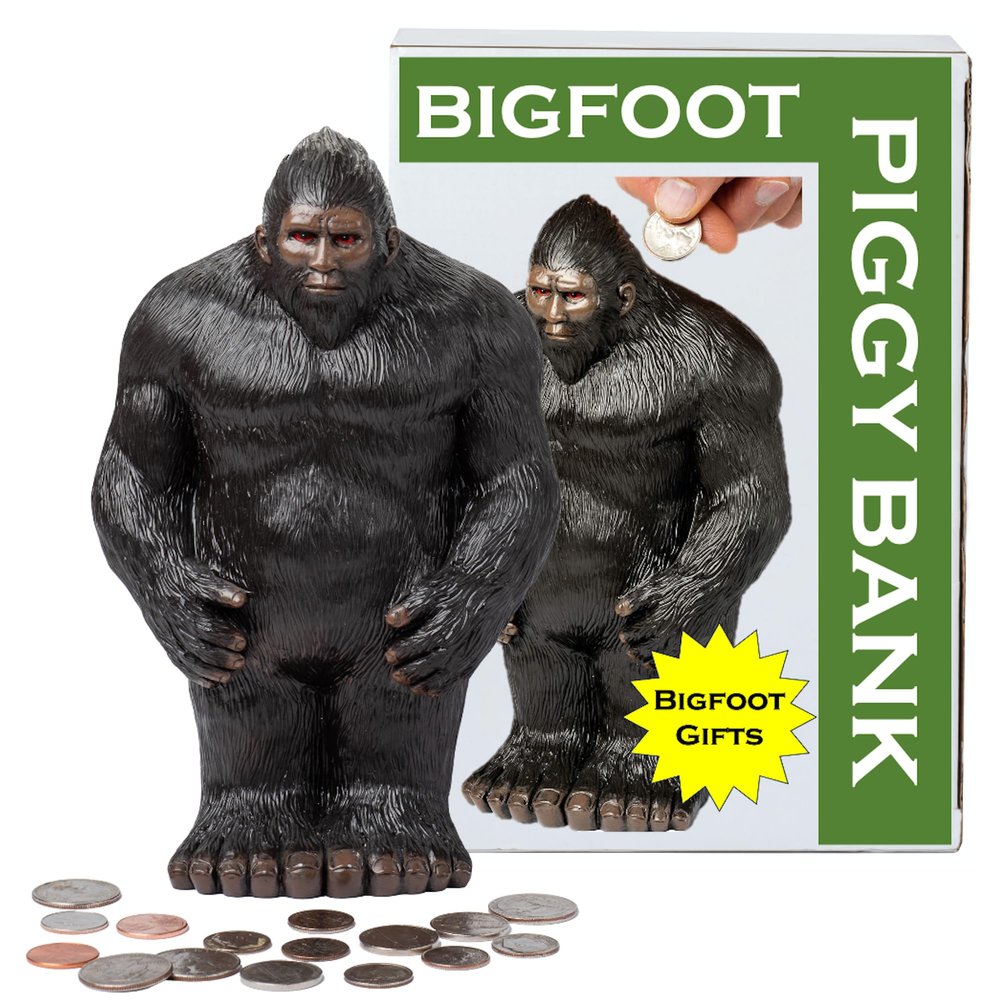 Bigfoot Piggy Bank for Adults Sasquatch Coin Bank for Kids Unique Bigfoot Gifts and Merchandise for Men Women Cool Sasquatch Statue Room Decor Cryptid Gifts for White Elephant Party, Black