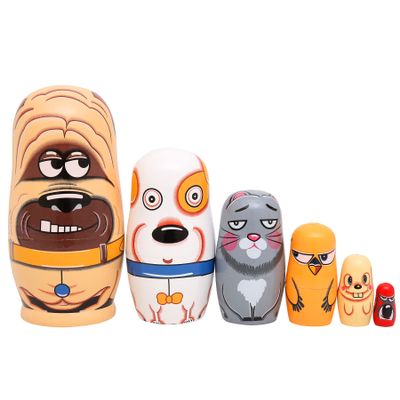 Bgraamiens 6PCS Russian Nesting Dolls Handmade Wooden Cute Pets Russian Wishing Matryoshka Doll for Gift (Yellow Dog)
