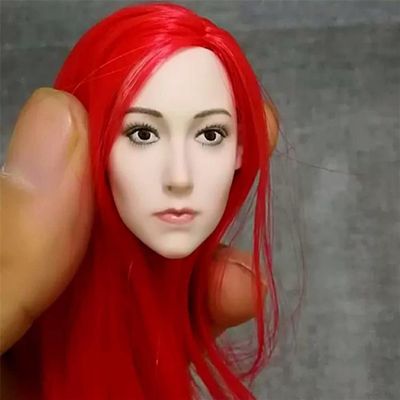 1/6 Scale Female Head Sculpt, Asian Girl Red Hair Pale Skin Head Carved for 12inches Action Figure Body Doll