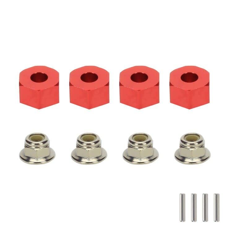 RCAWD 12mm Aluminum Wheel Hex Drive Hub Adaptor (4P) & M4 Locknut (4P) RC Model Car Parts Blue(Red)