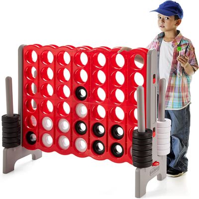 HONEY JOY Giant 4-in-A-Row, Jumbo 4-to-Score Giant Game Set for Family, 42 Jumbo Rings & Quick-Release Slider, 3.5FT Tall, Indoor Outdoor Yard Party Connect Game, for Kids & Adults, Gray