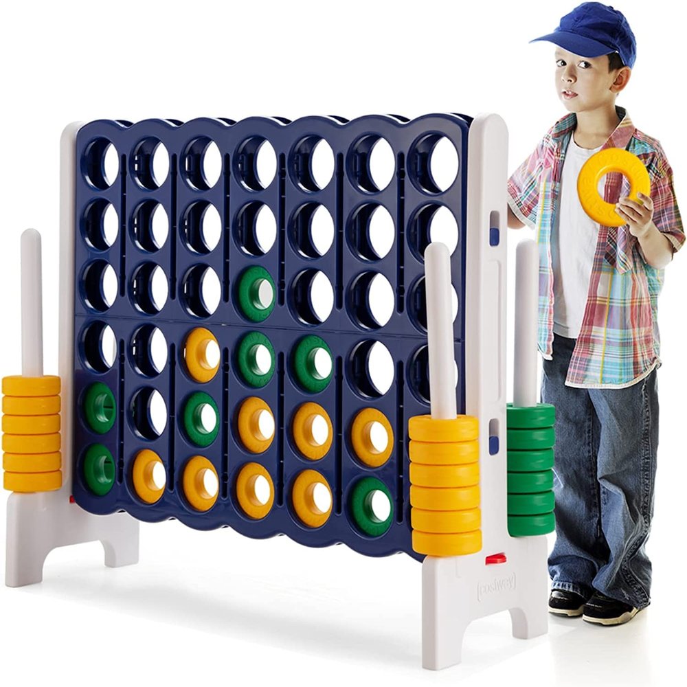 HONEY JOY Jumbo 4-to-Score Giant Game Set, Giant Outdoor Yard Games for Family, 42 Jumbo Rings & Quick-Release Slider, 3.5FT Tall Giant 4-in-A-Row for Kids & Adults