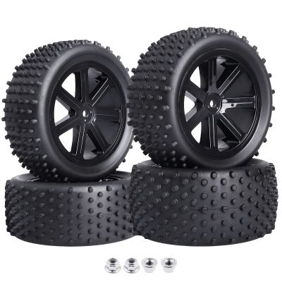 Hobbyfire Pre-Glued OD 3.46" 12mm Hex Wheels Rims and Rubber Tires for Traxxas Bandit VXL Wltoys 144001 Losi Redcat HSP HPI 1/10 Scale Off Road Buggy, Set of 4