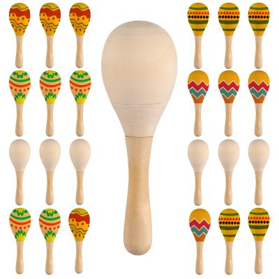 Charniol 24 Pack DIY Wood Kids Maracas - Unfinished Hand Painted Party Favors Mini Wooden Fiesta for Painting Craft Mexican Birthday Baby Shower Luau Party Decor Instruments