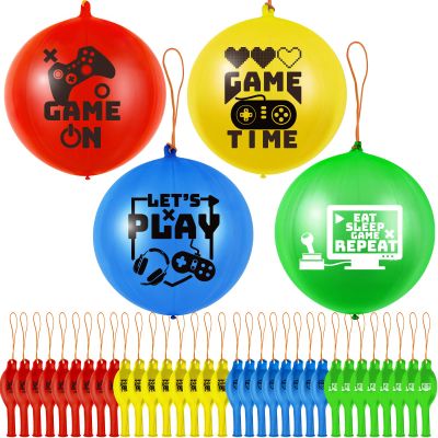 32 Pcs Video Game Punch Balloons Pixelated Punch Ball Pixel Video Game Balloons Latex Balls Toys for Birthday Party Favors Supplies, Goodie Bag Filler(Blue, Red, Yellow, Green)