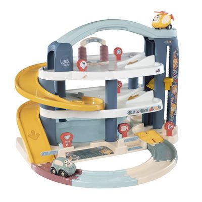 Smoby 7600140203 - Little Smoby Large Parking Garage - Parking Garage from Little Smoby with Lift, Car Wash and Ramp, 2 Vehicles and 4 Tracks Included, from 18 Months, Made in France