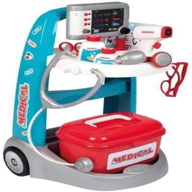 Smoby - Electronic Doctor Trolley - Doctor's Trolley with 2 Wheels, Electronic Functions and Sound, Many Accessories, for Children from 3 Years