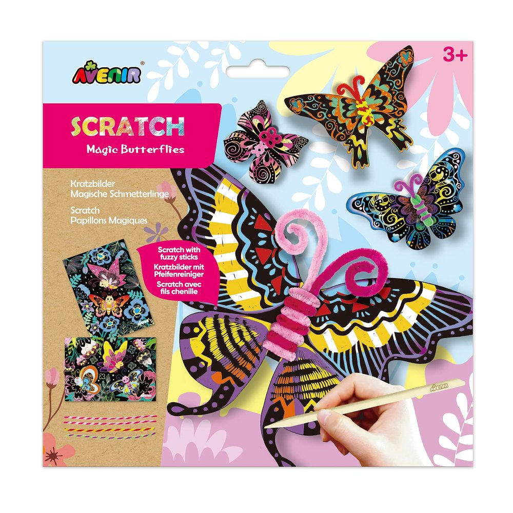 Avenir Scratch | Magic Butterflies | with Fuzzy Sticks | for Kids Ages 3+