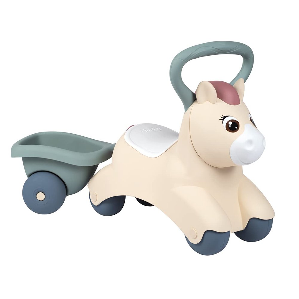Smoby Toys Little Smoby Baby Ride-On Pony Ride-On Vehicle from 1 Year Old Baby Walker with Small Trailer