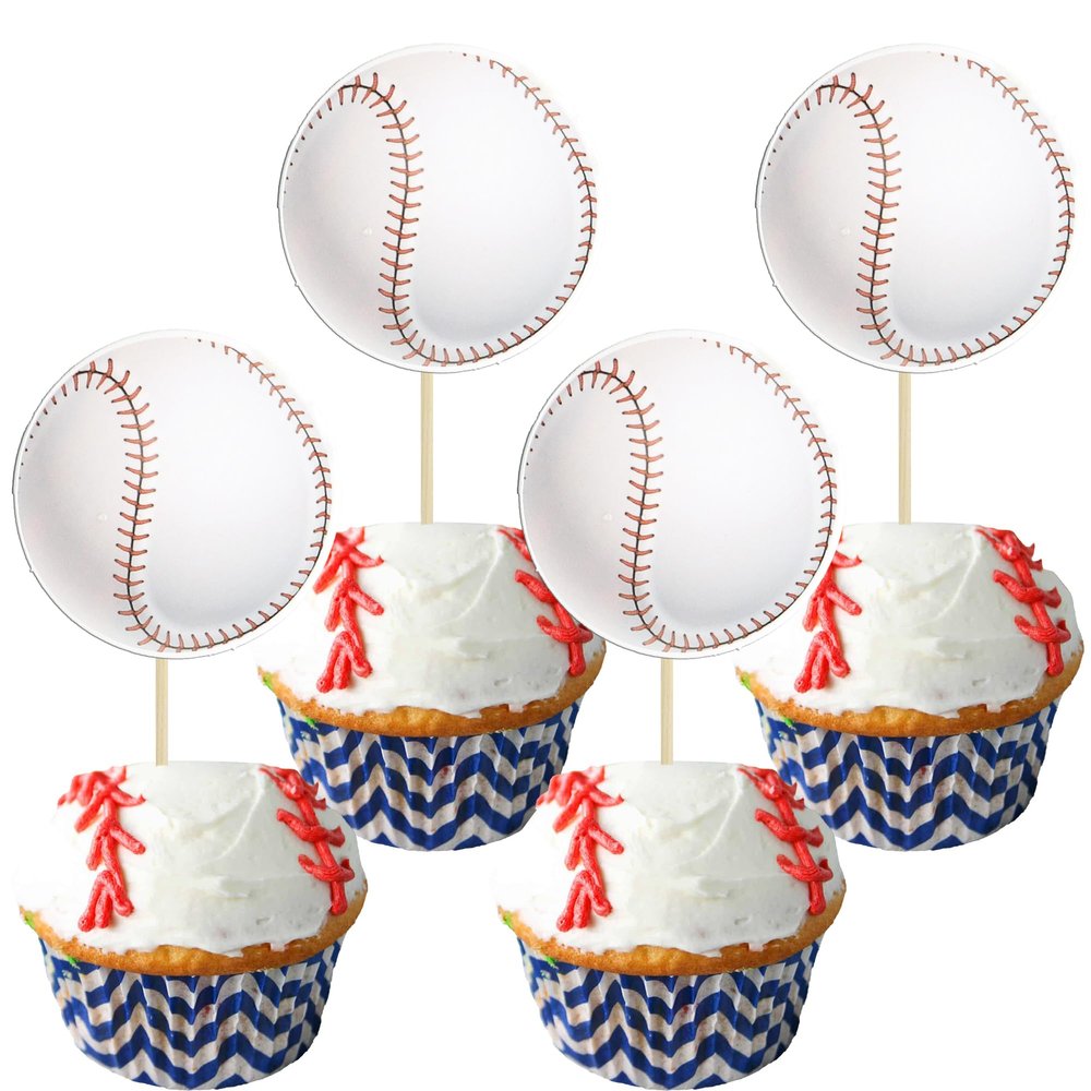 Gyufise 36Pcs Baseball Cupcake Toppers Assembled Sport Theme Ball Cupcake Picks Baseball Theme Baby Shower Kids Birthday Party Cake Decorations