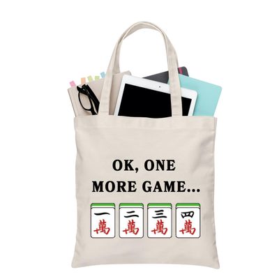 BDPWSS Mahjong Player Tote Bag Mahjong Lover Gift OK One More Game Funny Mahjong Fans Gambling Storage Bag (More game TG)