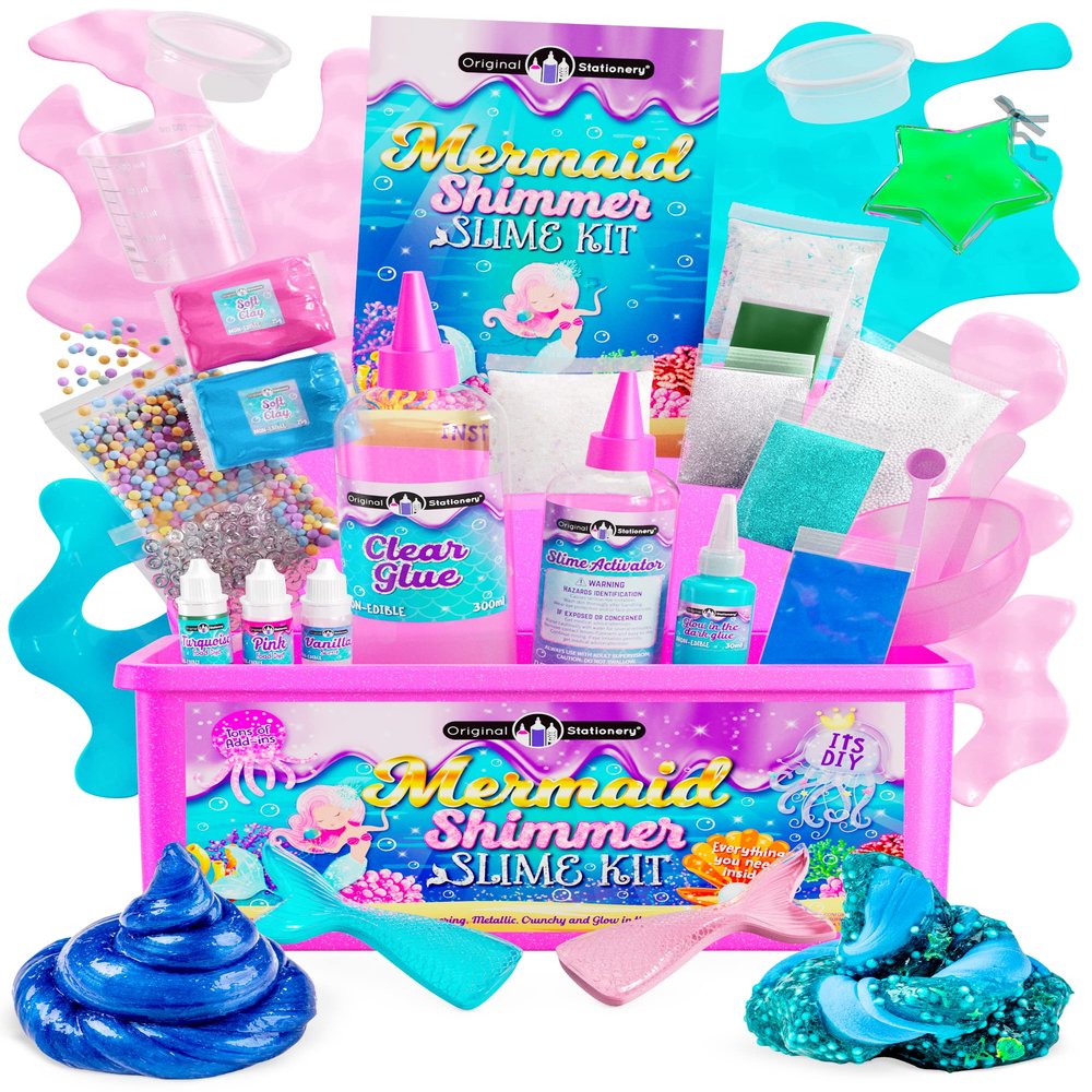 Original Stationery Mermaid Slime Kit for Girls Ages 712, DIY Glow-in-The-Dark Slime Set with Shimmer, Foam Beads & Glitter Add-Ins, Fun Creative Craft Activity, Easter for Kids