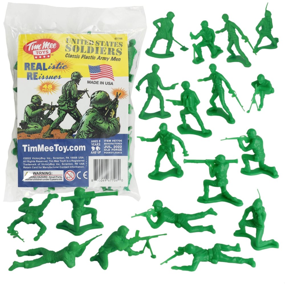 TimMee Plastic Army Men - Green 48pc Toy Soldier Figures - Made in USA