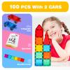 Gemmicc 100 PCS Magnetic Tiles with 2 Cars, STEM Approved Educational Magnet BuildingToys, Magnet Puzzles Stacking Blocks for Boys Girls view 2