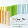 ICEKO KN 100pcs Classic Wooden Building Blocks Set,Solid STEM Building Toys for Kids, Preschool Learning Montessori Toys for Toddlers, Boys & Girls Birthday Gift (Log Color) view 2