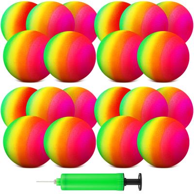 Vinsot 12 Pack 8.5 Inch Playground Balls Kickball Bulk, Bouncy Balls for Kids Inflatable Bouncing Handball with Hand Pump for Indoor Outdoor Games(Rainbow,8.5 Inch)