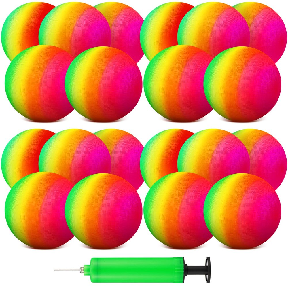 Vinsot 12 Pack 8.5 Inch Playground Balls Kickball Bulk, Bouncy Balls for Kids Inflatable Bouncing Handball with Hand Pump for Indoor Outdoor Games(Rainbow,8.5 Inch)
