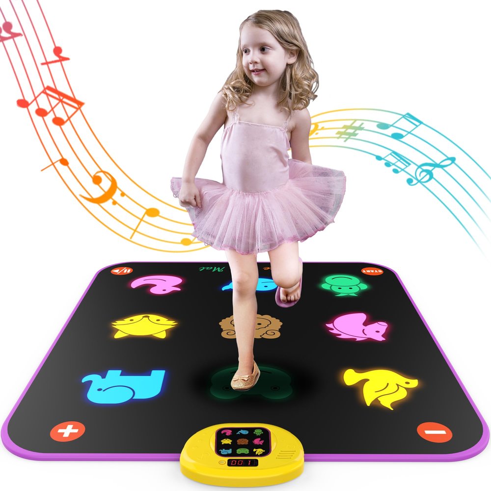 Pafolo Luminous Dance Mat for Kids, Great Volume Control, Small Animal Dance Pad with 5 Gaming Modes, Large Size 35'' X 40'', Ideas Birthday Toys for Age 3+ Year Old