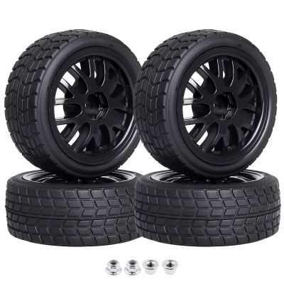 CrazyHobby Pre-Glued OD 2.56" 12mm Hex Wheels Rims & Rubber Tires 26mm for 1/10 Scale On Road Racing Car Drift RC Touring Car, Set of 4 (Color D)