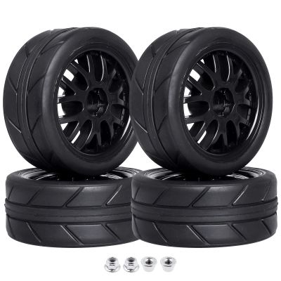 CrazyHobby Pre-Glued OD 2.56" 12mm Hex Wheels Rims & Rubber Tires 26mm for 1/10 Scale On Road Racing Car Drift RC Touring Car, Set of 4 (Color C)