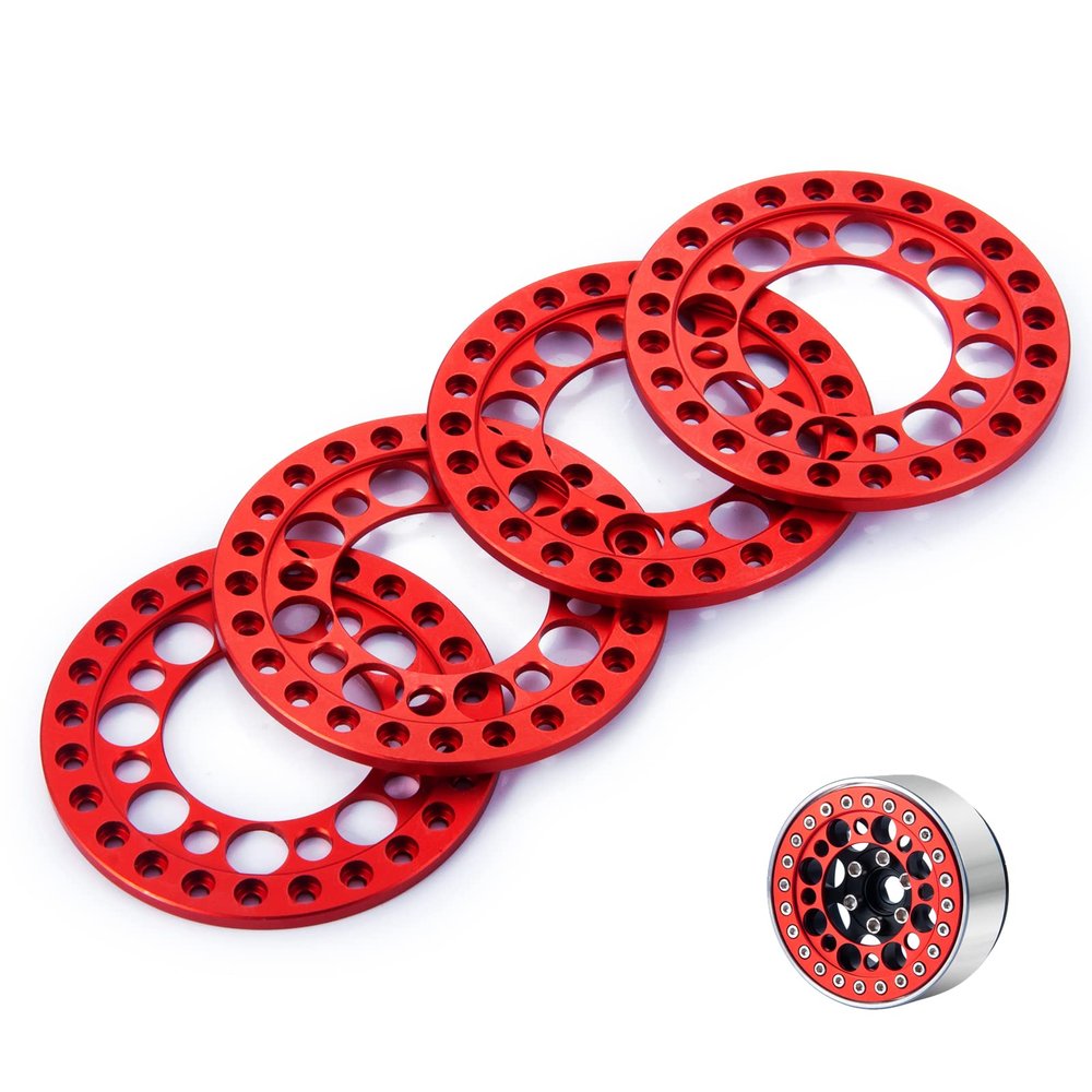 My Pet Elephant Zolikar Aluminum Alloy 1.9 Beadlock Wheel Rings Replacement Rings 4PCS for 1/10 Scale SCX10 1.9 Beadlock Wheels Upgrades RC Crawler Car Accessories, Red