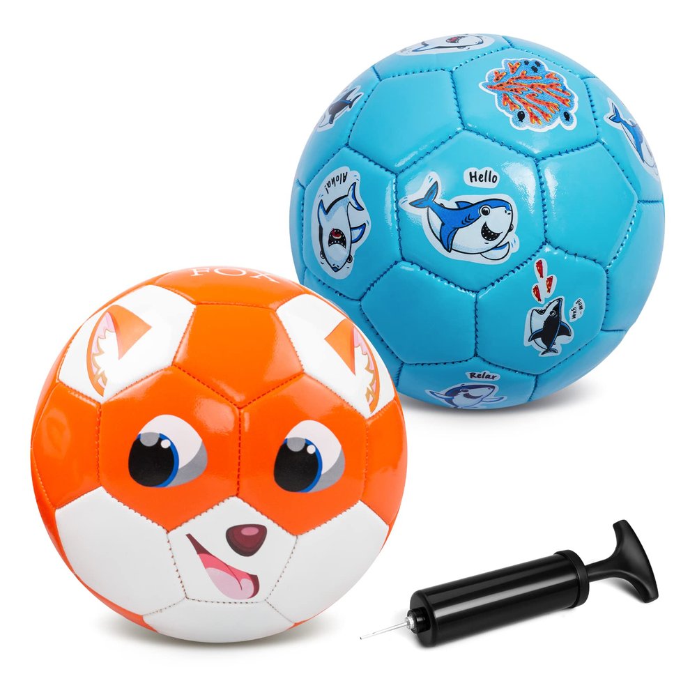 Toddler Soccer Ball Size 2 - Small Soft Kids Ball 2 Pack for Ages 1-3 3-5 - Cartoon Sports Toy Boys Girls - Soccer Gift for Indoor Outdoor Games - Birthday/First/Valentine Gift for Toddlers Kids