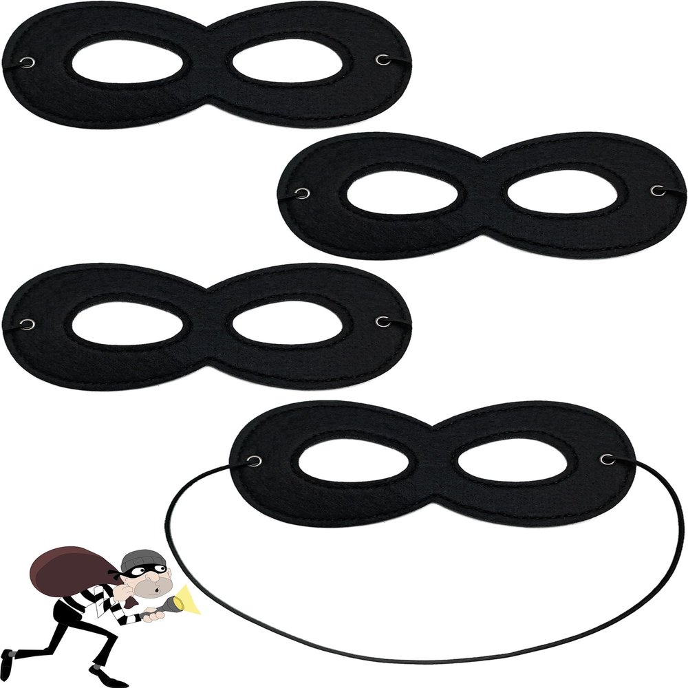 4 Pieces Superhero Mask Halloween Robber Dress Up Masks Black Felt Eye Masks Cosplay Half Masks with Elastic Rope