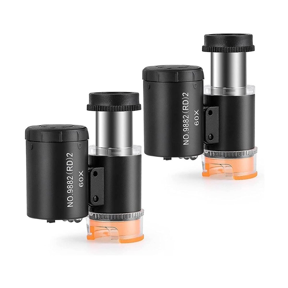 Microscope Accessories Kit 2 Pieces 60X Mini Pocket Microscope with 3 Light Portable Magnifing Glass Microscope Slides