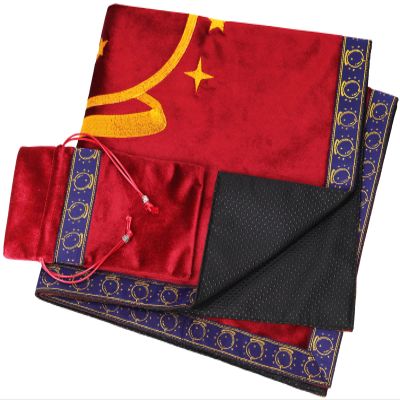 DOARLUO Altar Tarot Cloth Embroidery Crystal Ball Pattern Tablecloth Astrology Tarot Divination Cards with Tarot Pouch (Red)