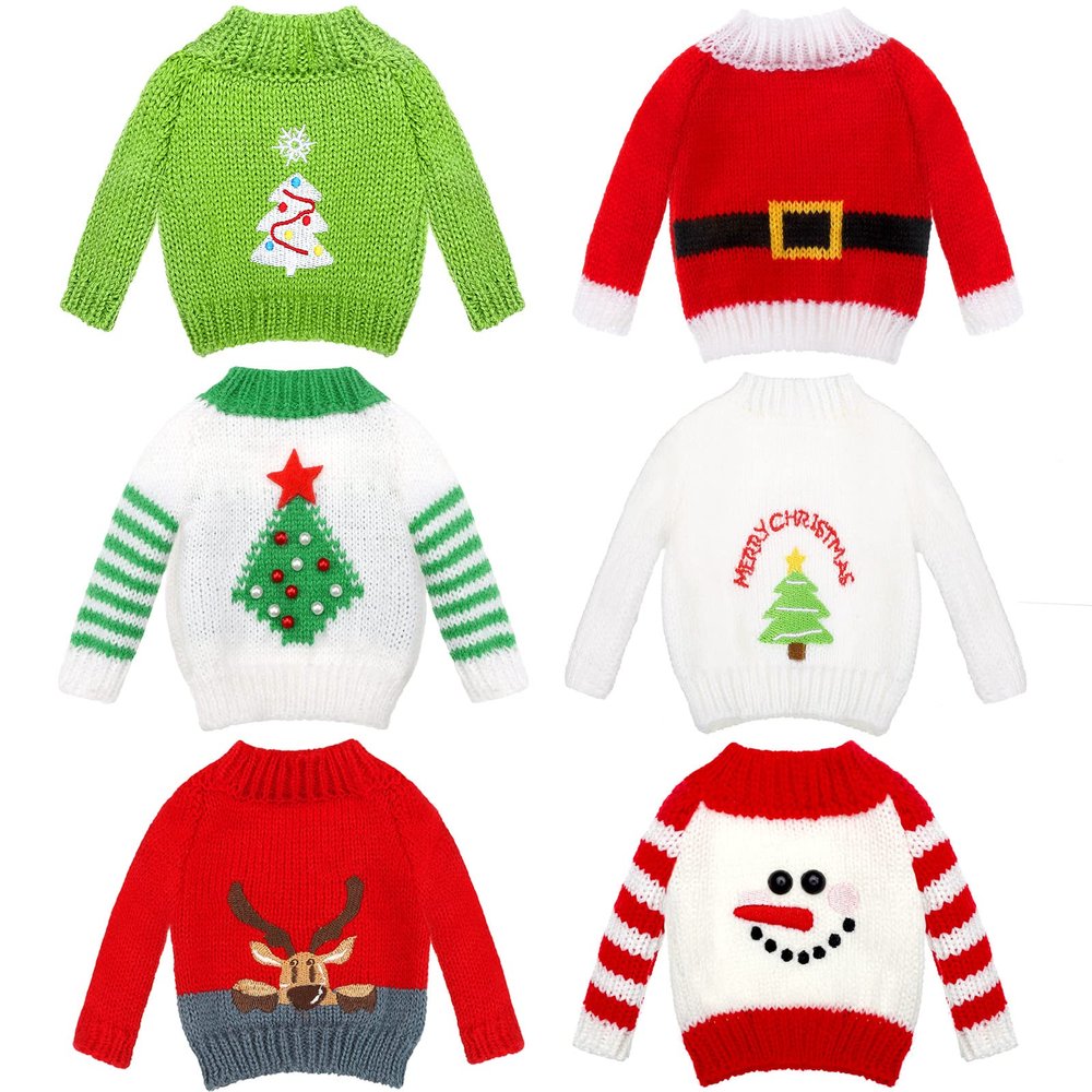 Chalyna 6 Pcs Christmas Doll Clothes Christmas Accessories Outfit Small Sweater Knitted Clothing Xmas Accessory Santa Clothing Accessories Clothes, Doll is Not Included(Cute)