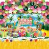 Hawaiian Luau Party Decorations(161 Pcs), Tropical Summer Beach Pool Party Supplies Including Aloha Backdrop, Table Skirt, Tablecloth, Flamingo, Palm Leaves and Hibiscus, Balloons Arch, Straws, view 1