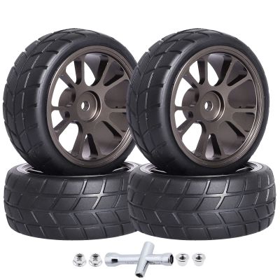 GoHooby 2.55in Rubber Tires&12mm Hex Wheel Rims Pre-Mounted Set, Compatible with Traxxas Tamiya 1/10 RC On-Road Touring Car (Color 2)