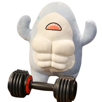 ELAINREN 3D Muscle Shark Plush Toy Pillow Ultra-Soft Stuffed Blue Shark with Abs/17.7''