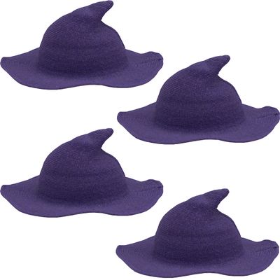Haconba 4 Pack Halloween Witch Hat Wool Witch Hats for Halloween Party Decor (Color set 5)