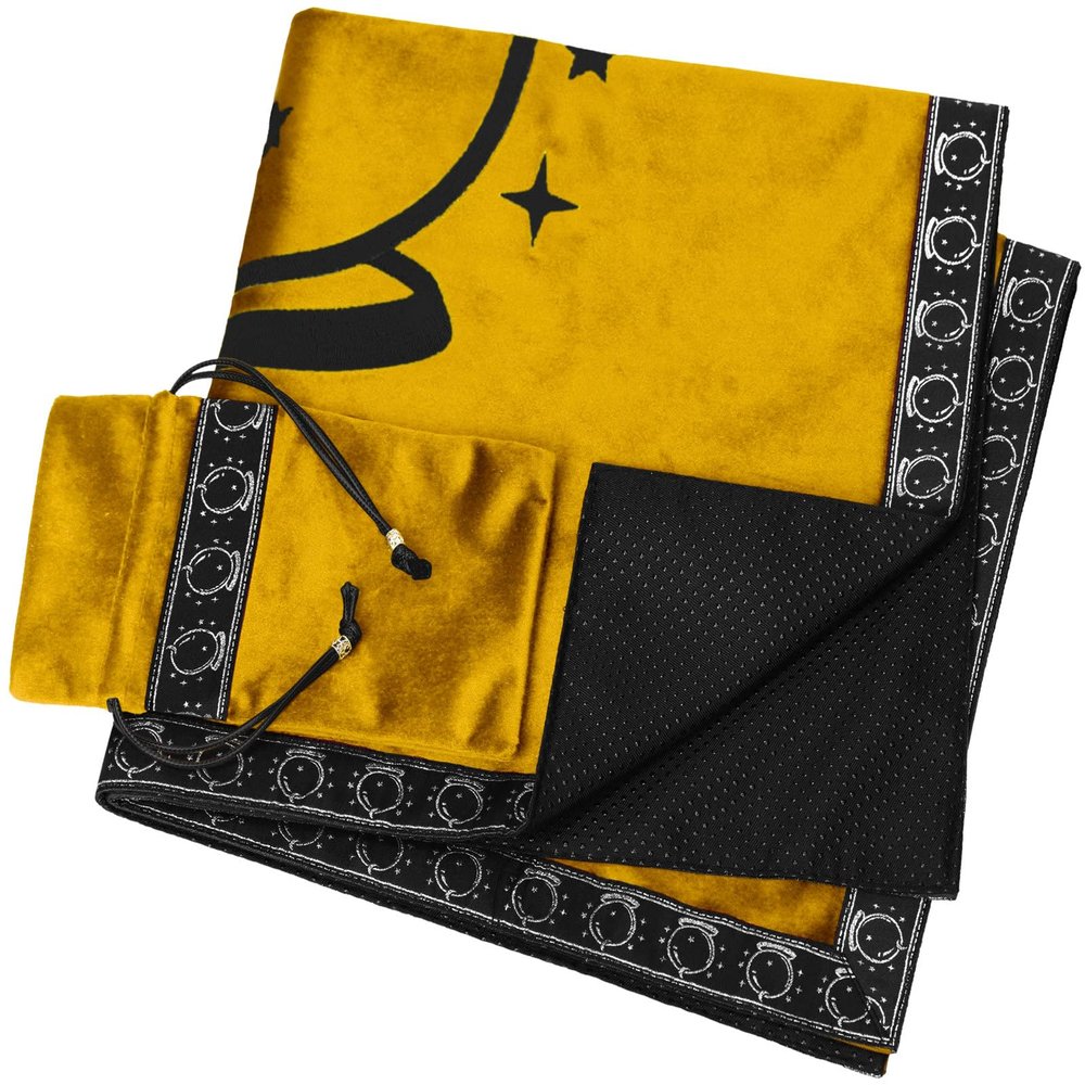 DOARLUO Altar Tarot Cloth Embroidery Crystal Ball Pattern Tablecloth Astrology Tarot Divination Cards with Tarot Pouch (Golden(Silver Lace))