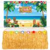 2 Pcs Hawaiian Aloha Backdrop Luau Grass Table Skirt Set Halloween Table Skirt Set Party Backdrop Hawian Theme Birthday Supplies for Hawaiian Luau Birthday Halloween Indoor Outdoor Decorations view 1