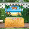 2 Pcs Hawaiian Aloha Backdrop Luau Grass Table Skirt Set Halloween Table Skirt Set Party Backdrop Hawian Theme Birthday Supplies for Hawaiian Luau Birthday Halloween Indoor Outdoor Decorations view 3