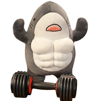 ELAINREN Cuddly Gray Muscle Shark Stuffed Pillow Super Soft Abs Shark Plush Toy Gifts/17.7''