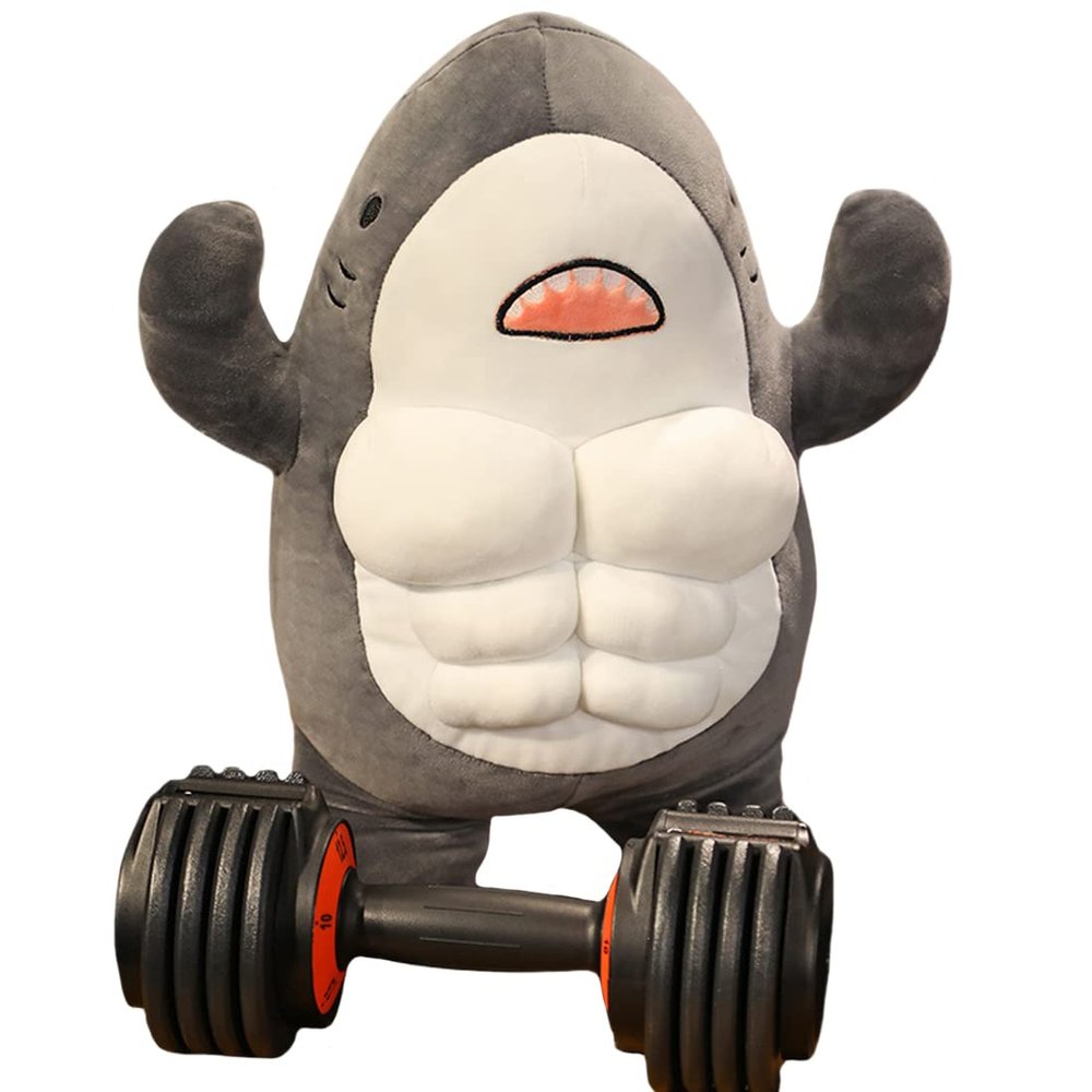 ELAINREN Cuddly Gray Muscle Shark Stuffed Pillow Super Soft Abs Shark Plush Toy Gifts/17.7''