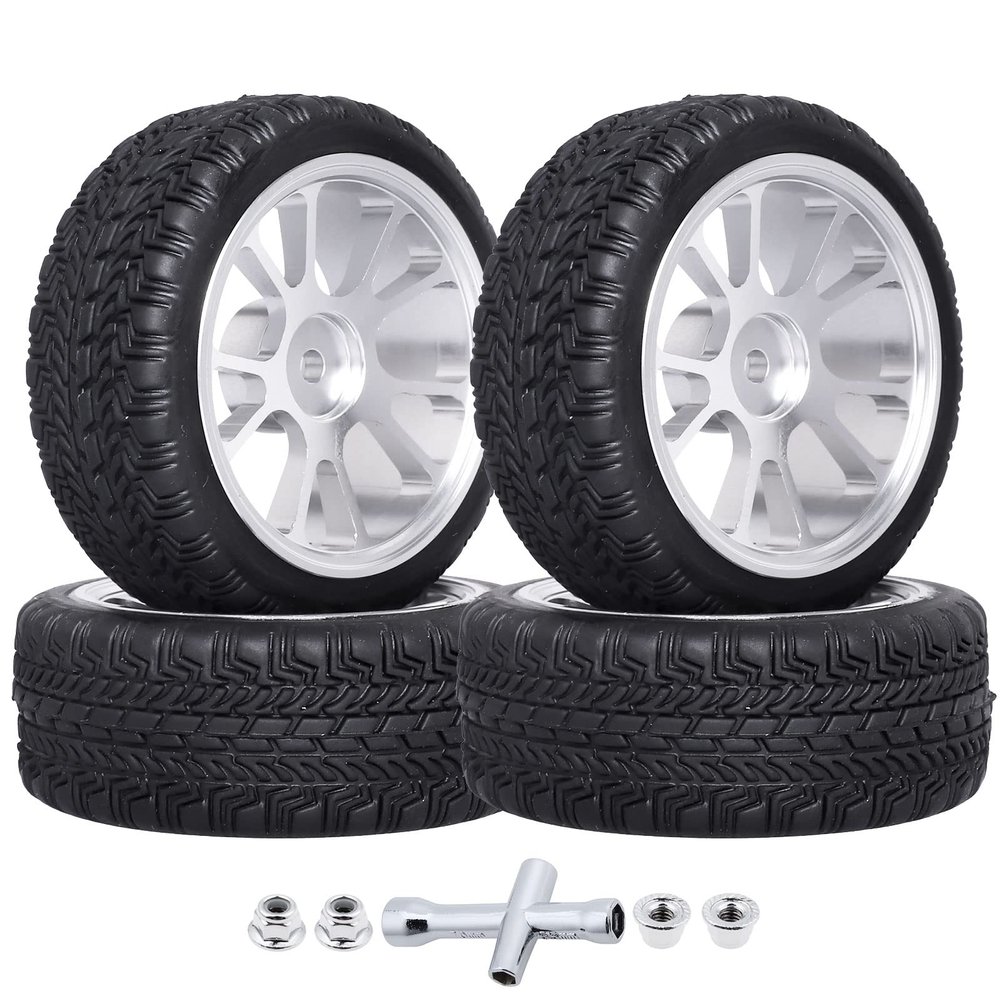 GoHooby 12mm Hex RC Wheel and Tires OD 2.6in Pre-Mounted Set, Compatible with Traxxas Tamiya 1/10 RC On-Road Touring Car (Color 5)