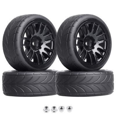4-Pack 1:10 Scale RC On-Road Racing Tires and Wheels with Foam Inserts 12mm Hex Hub Fits for Traxxas Redcat Tamiya TT-02 (Color B)