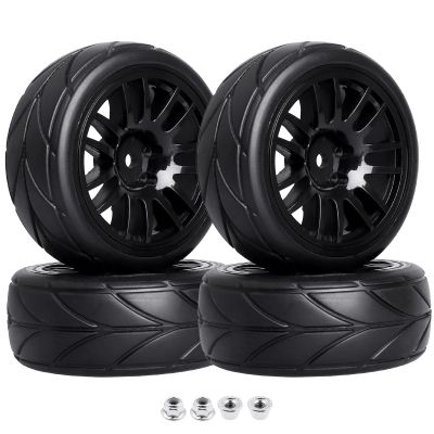 4-Pack 1:10 Scale RC On-Road Racing Tires and Wheels with Foam Inserts 12mm Hex Hub Fits for Traxxas Redcat Tamiya TT-02 (Color A)