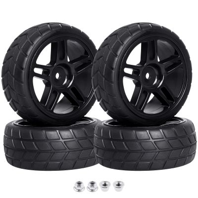 FriHobby Pre-Glued 12mm Hex 1/10 RC Touring Car Wheels & Tires 26mm Width for Traxxas 4-Tec 2.0 Tamiya TT02 TT01 1/18 Latrax Teton SST Kyosho Fazer MK2 HPI, 4pcs
