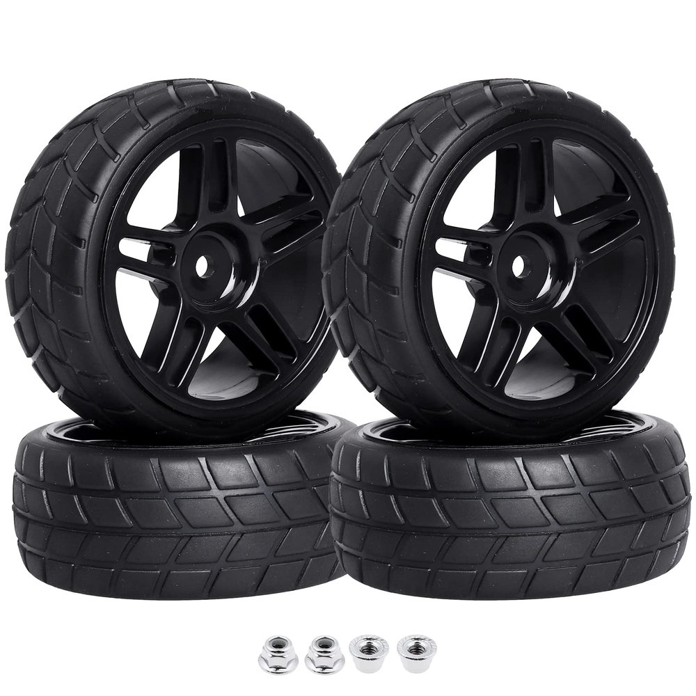 FriHobby Pre-Glued 12mm Hex 1/10 RC Touring Car Wheels & Tires 26mm Width for Traxxas 4-Tec 2.0 Tamiya TT02 TT01 1/18 Latrax Teton SST Kyosho Fazer MK2 HPI, 4pcs