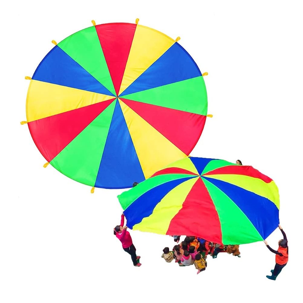 1-12M Kids Play Rainbow Parachute with Handle, 2-100 People Group Activity Team Building Gymnastics Game Parachute (Size : 3.6m/11.81ft)