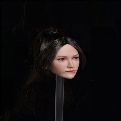 1/6 Scale Female Head Sculpt, Female Ponytail Hair Pouting Expression Head Carved for 12inches Action Figure Body Doll