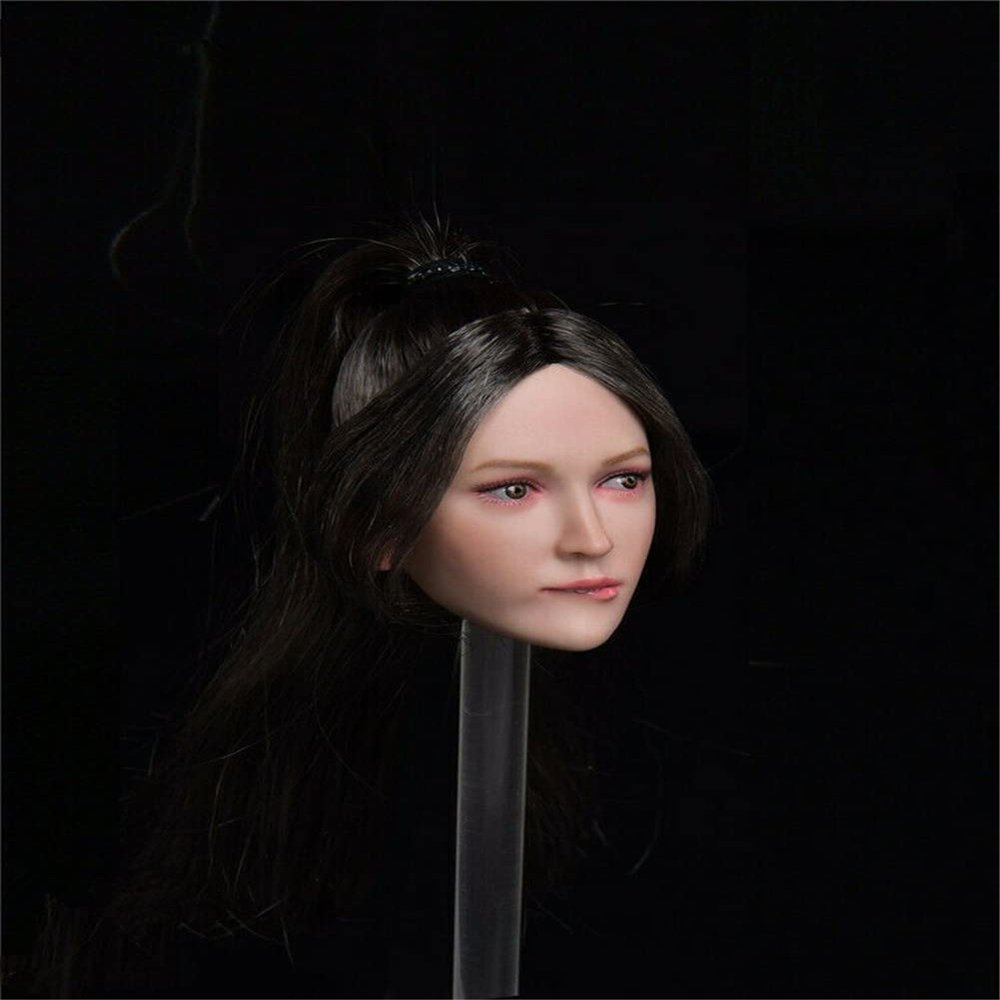 1/6 Scale Female Head Sculpt, Female Ponytail Hair Pouting Expression Head Carved for 12inches Action Figure Body Doll
